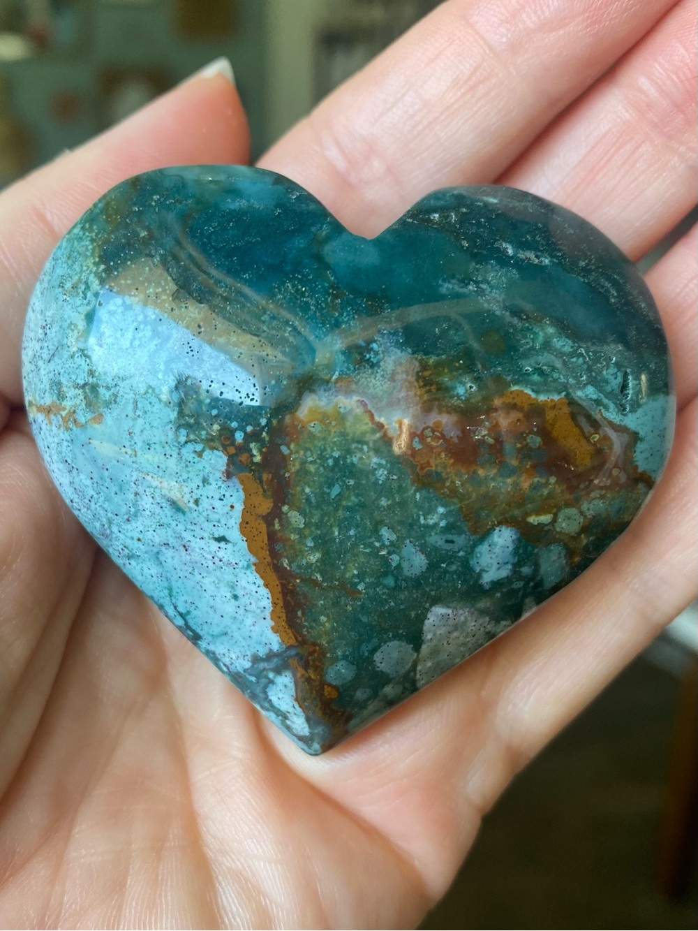 🌊💙 2.5” OCEAN JASPER HEART PALM STONE 💙🌊